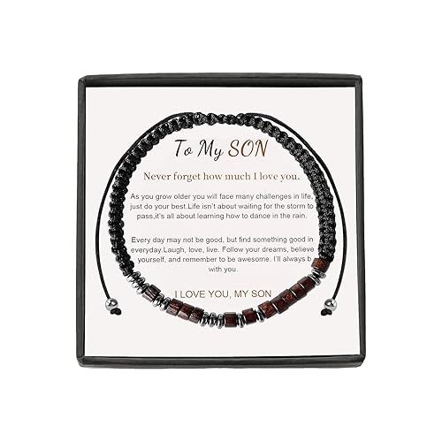TAGOMEI Inspirational Gifts for Son Men Teen Boy Gifts, To My Son Bracelet from Mom Dad Teenage Boys Birthday Gifts for Mens Beaded Bracelets,