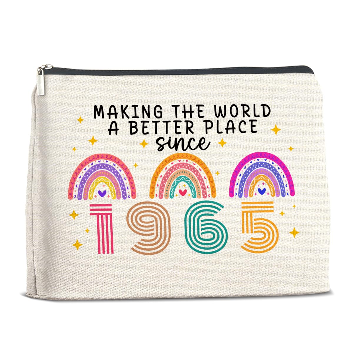 YeleY 1965 61th Birthday Makeup Bag for Women, Canvas Cosmetic Travel Pouch, 61th Birthday Gifts for Women Mom Grandma, Mothers Day Valentine