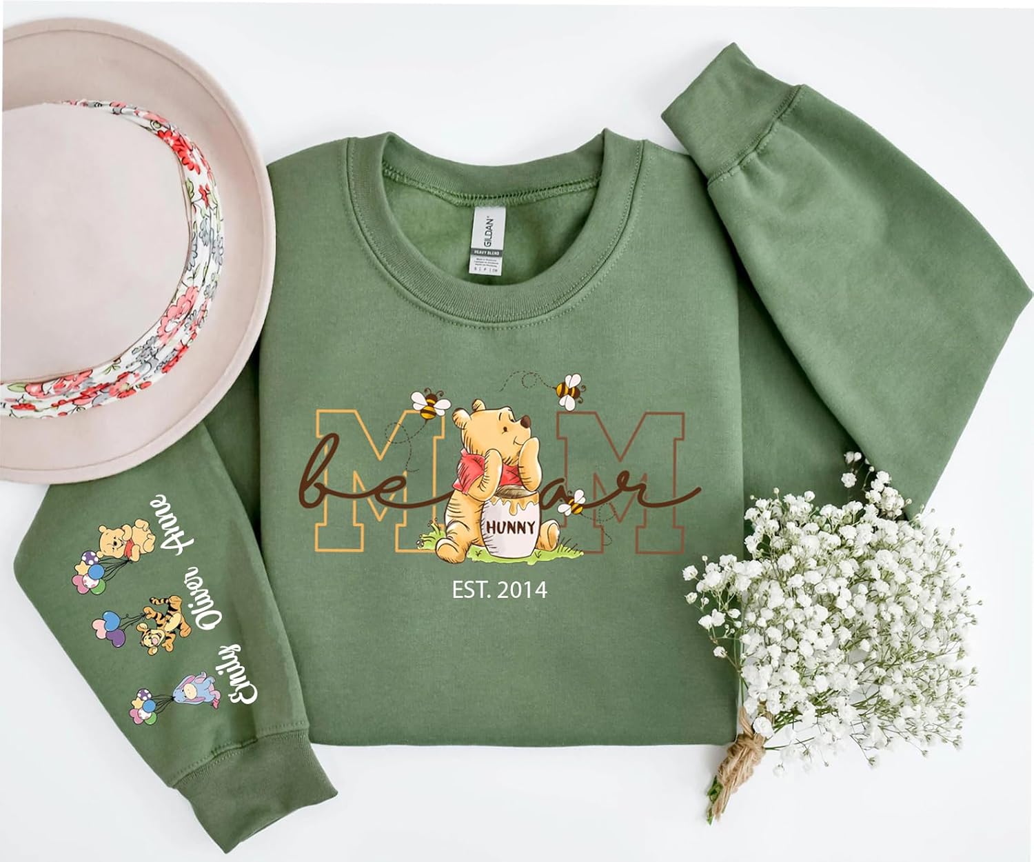 Custom Mama Bear Sweatshirt, Personalized Mama Mom Gigi Grandma Nana Crewneck with Kids Names on Sleeve