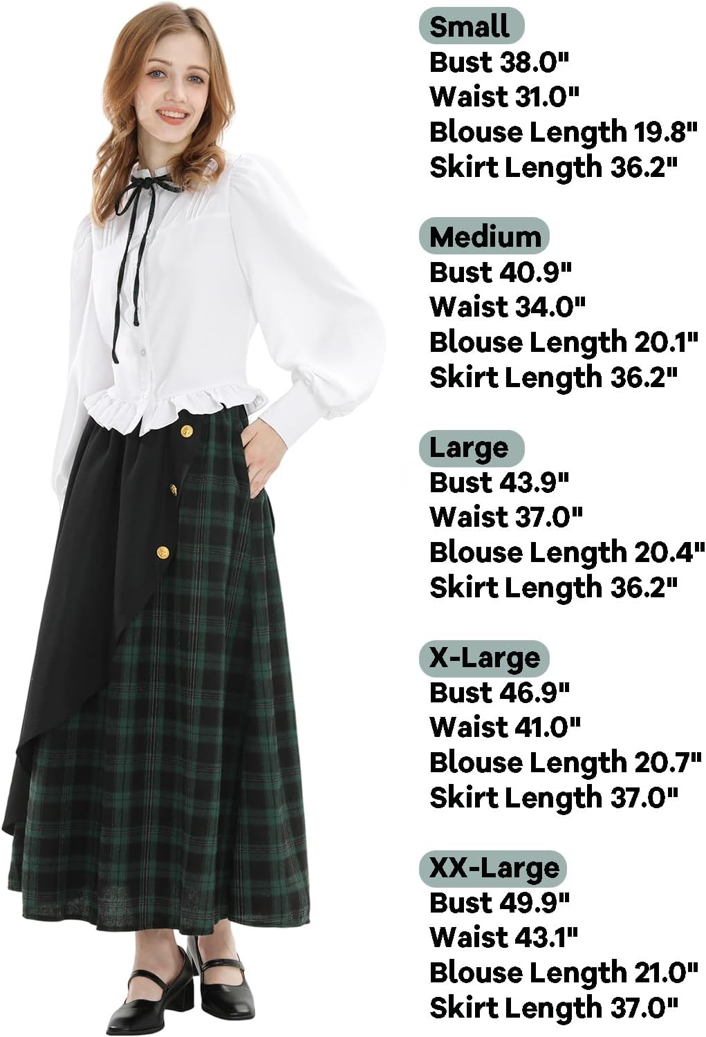 FCCAM Plaid Victorian Dress for Women Long Sleeve 1800s Edwardian Dresses Costume Ball Gown with Pockets S - Image 4