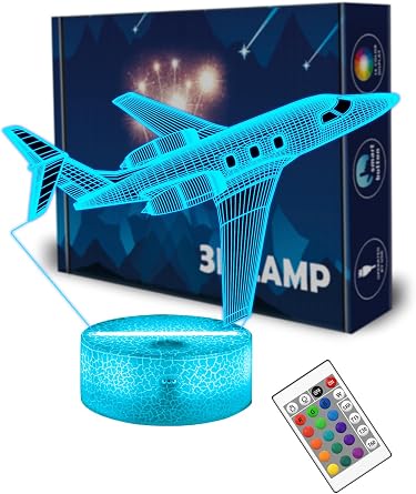 FULLOSUN Airplane Gift, Plane Night Light, Pilot Lamp with Remote Control 16 Colors Changeable Kids Room Lighting Creative Boys Aircraft Pilot Gift Holiday Xmas Decoration