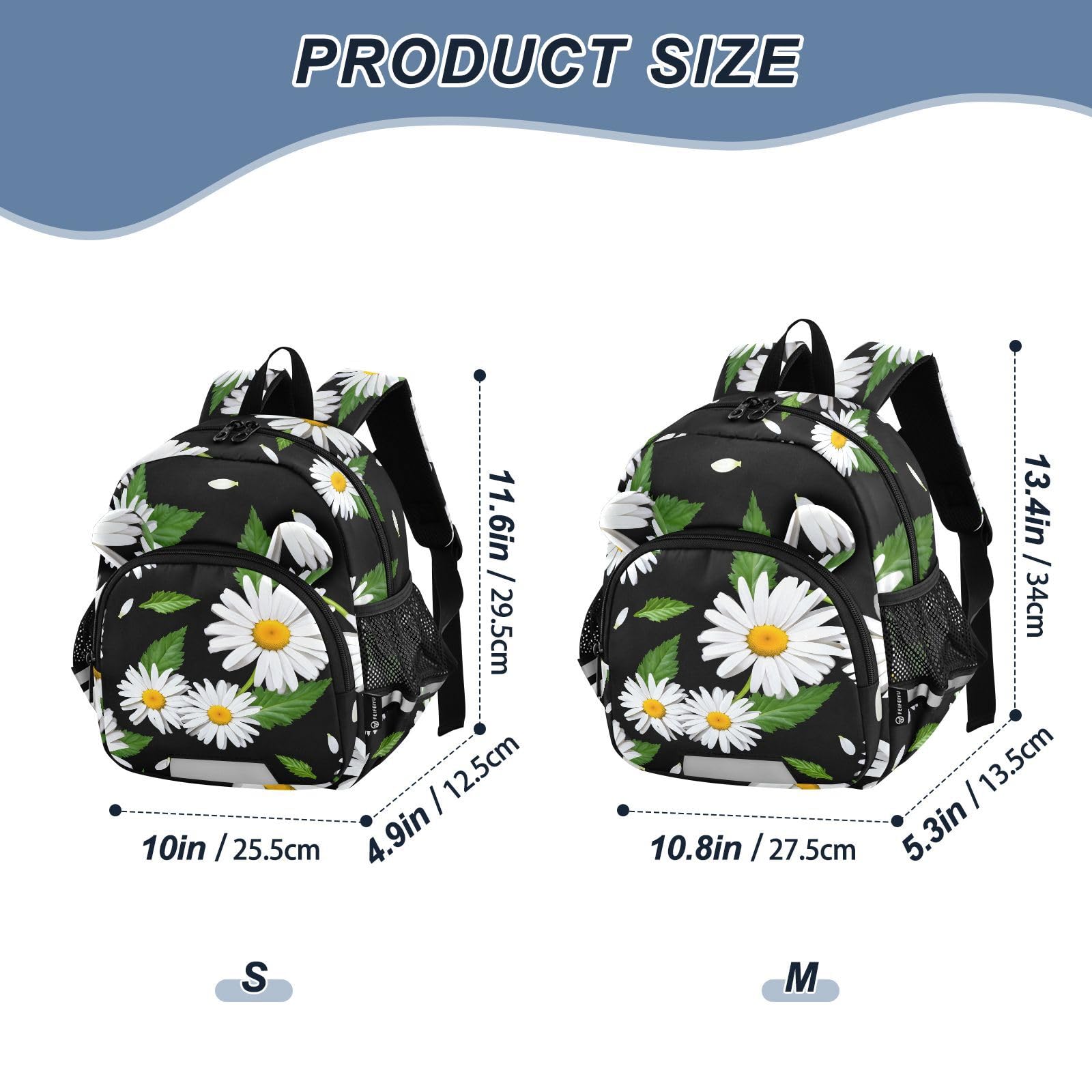 Daisy Leaf Black Toddler Harness Backpack for Boys Girls 3-6 Years Kids Backpack with Anti Lost Safety Leash Baby Harness Bookbag for Walking Travel Preschool
