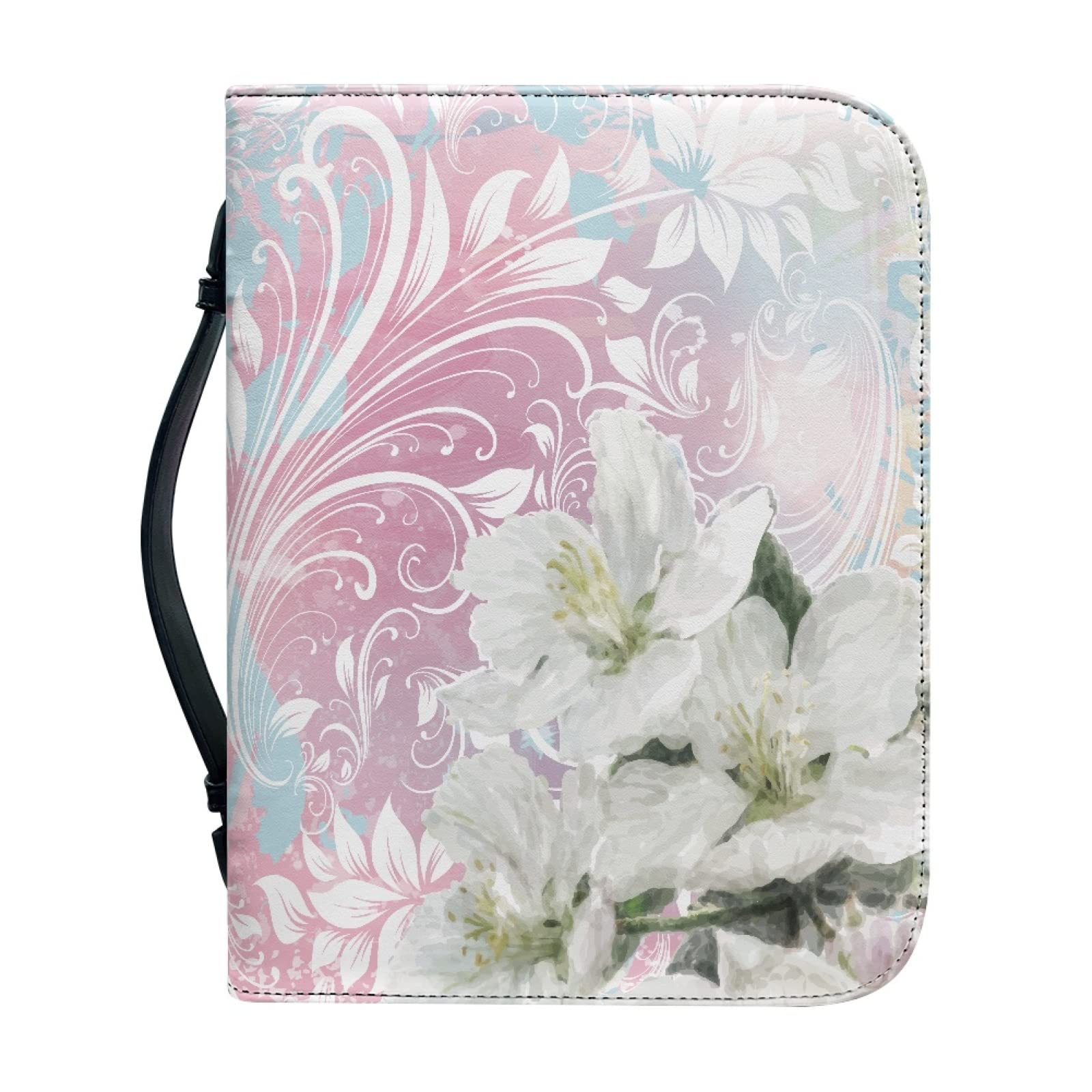 Kuiaobaty White Flowers Bible Cover Case for Women, Pink Book Cover Faux Leather, Floral Tote Book Holder for Ladies Girls Teens — image 1