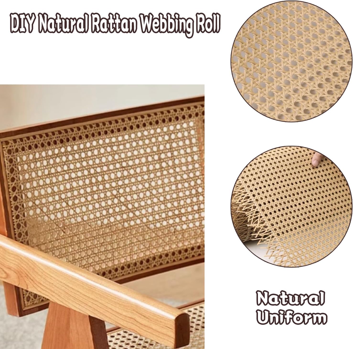 LANGSTON Rattan Cane Webbing Roll, Natural Cane Roll Caning Projects Weaving Rattan Webbing Net Roll, DIY Furniture Repair Rattan Material : Chair, Cabinet, Ceiling and Door,Brown,16"x39"