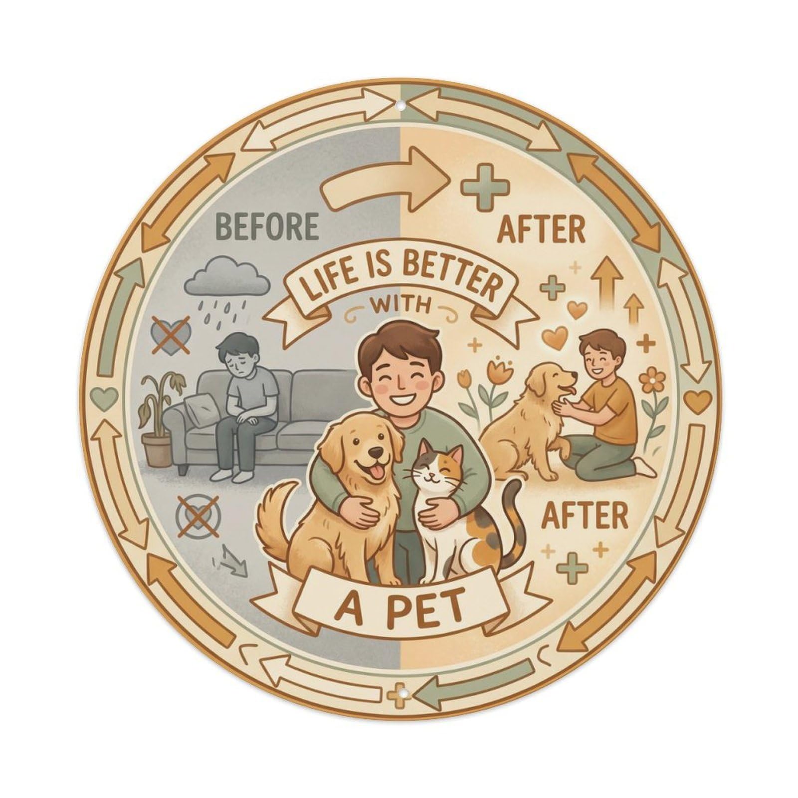 Vintage Life Is Better With Companion Metal Tin Sign Plaque Wall Decor for Cafe, Club, Garden Round Metal Poster 8x8Inch