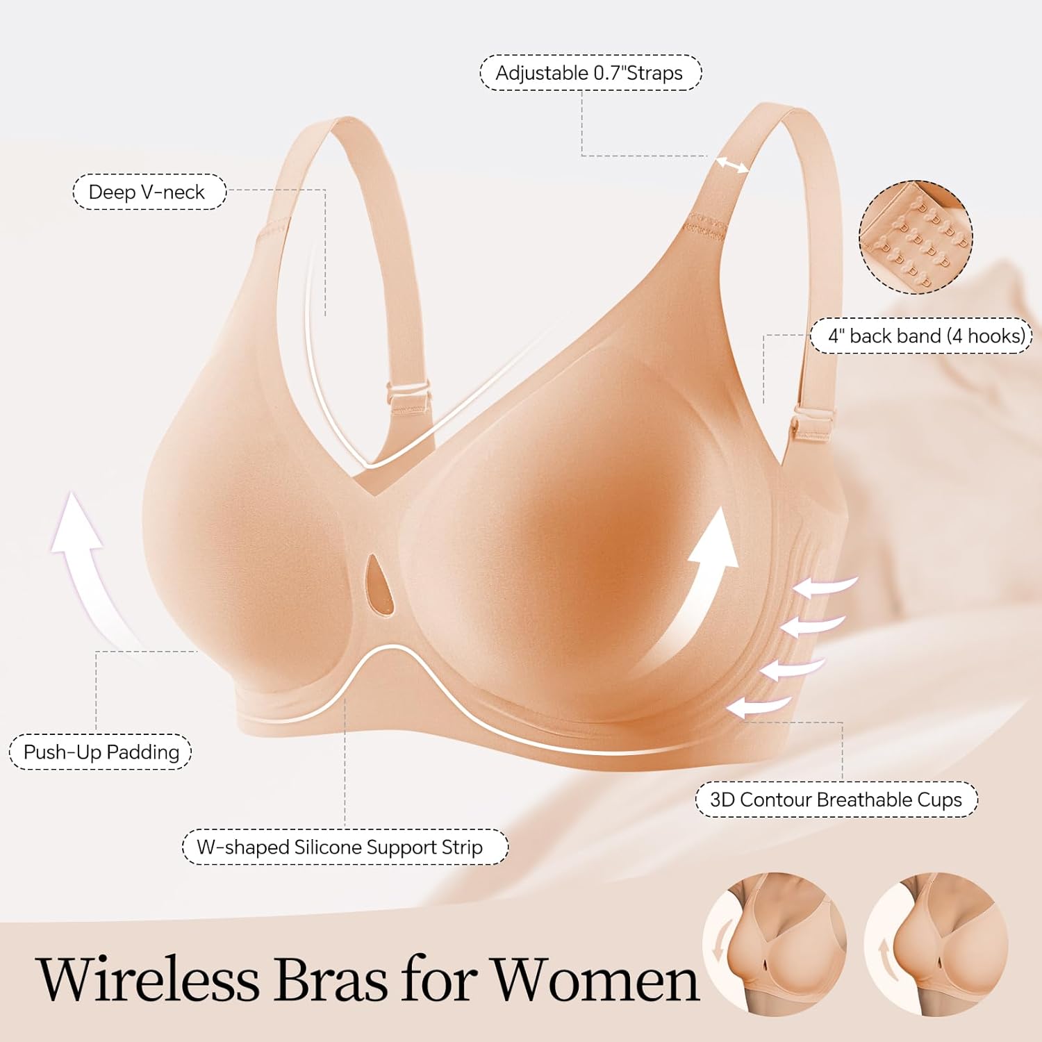 UIMERO Bras for Women No Underwire, Wireless Womens Bras Full Coverage, Seamless Jelly Bra, Bralette for Women with Support - Image 4