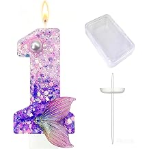 Birthday Candle for Cake,Mermaid Themed Birthday Number 1 Candles, Purple and Pink Candle Cake Topper with Sequins for Anniversary Celebrations Supplies