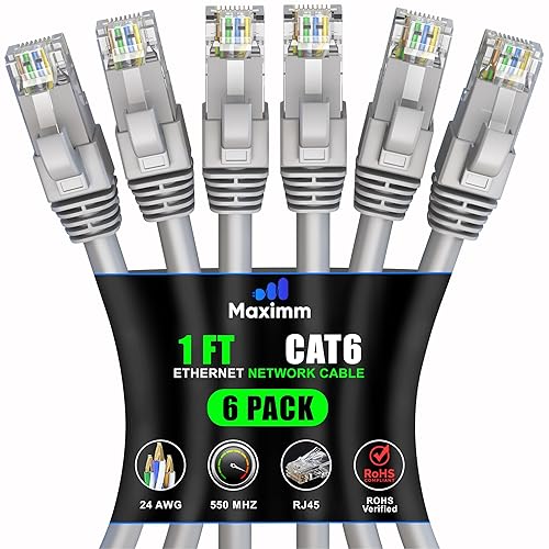Miniatura 51 de Maximm Cable Ethernet Cat 6 de 10 pies (paquete de 6) - Cable LAN de alta velocidad, cable de Internet, cable de conexión y cable de red - UTP,