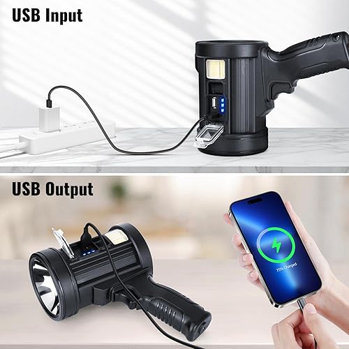 Miniatura 4 de Linterna de foco recargable, 99,000 lúmenes, luz de punto de mano, focos LED con luz COB, proyector de mano súper brillante para barco