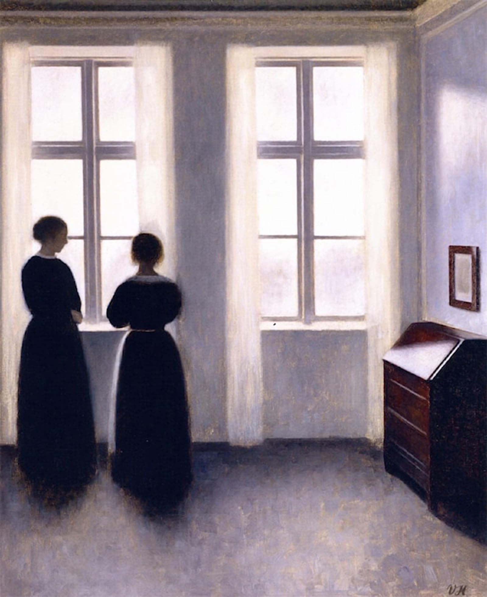 ARTXLXXBN Famous Print Painting Colorful Art Print Two Female Figures by the Window by Vilhelm Hammershoi Canvas Art Decorations for Home Decor 60x90cm