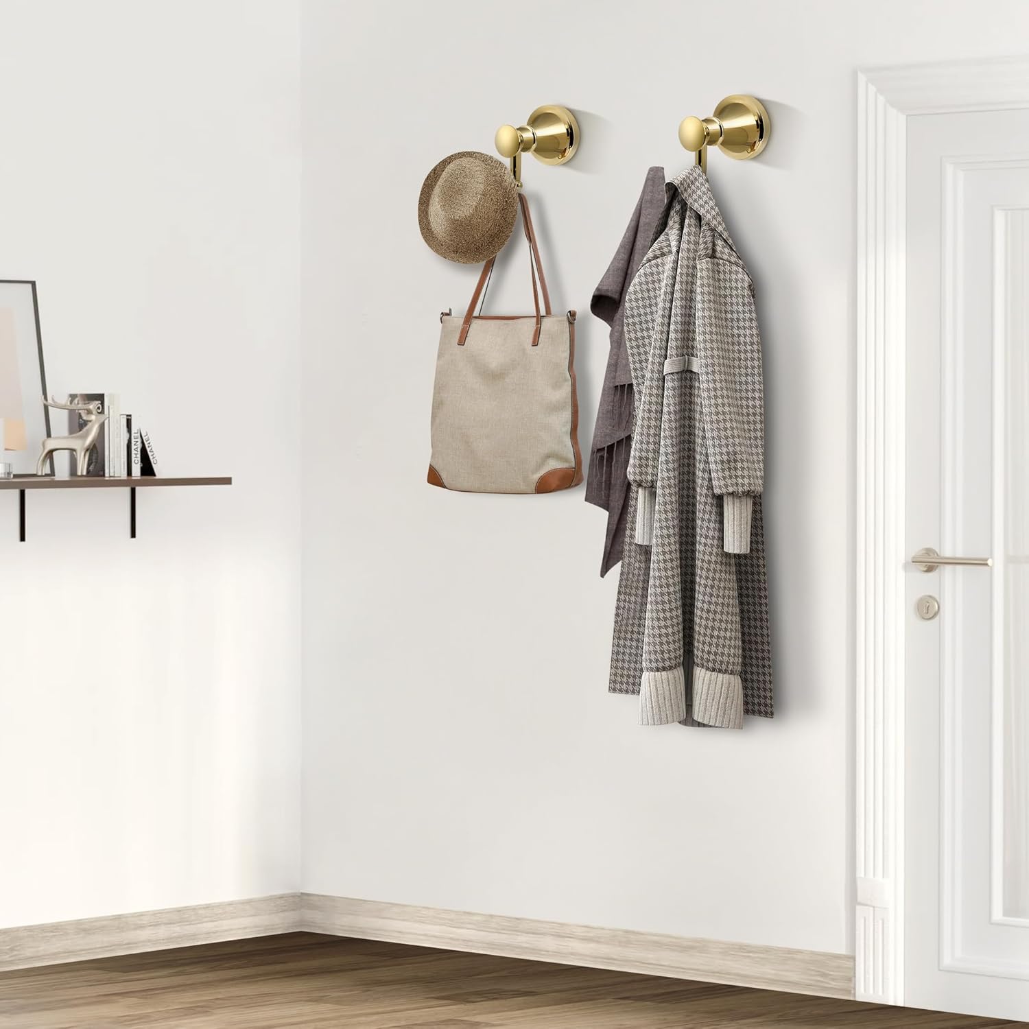 Gold Bathroom Towel Hook, Brushed Gold Bathroom Robe Hook, Heavy Duty Double Towel Hooks Bath Modern Coat Clothes Hook Wall Mounted for Kitchen Washroom