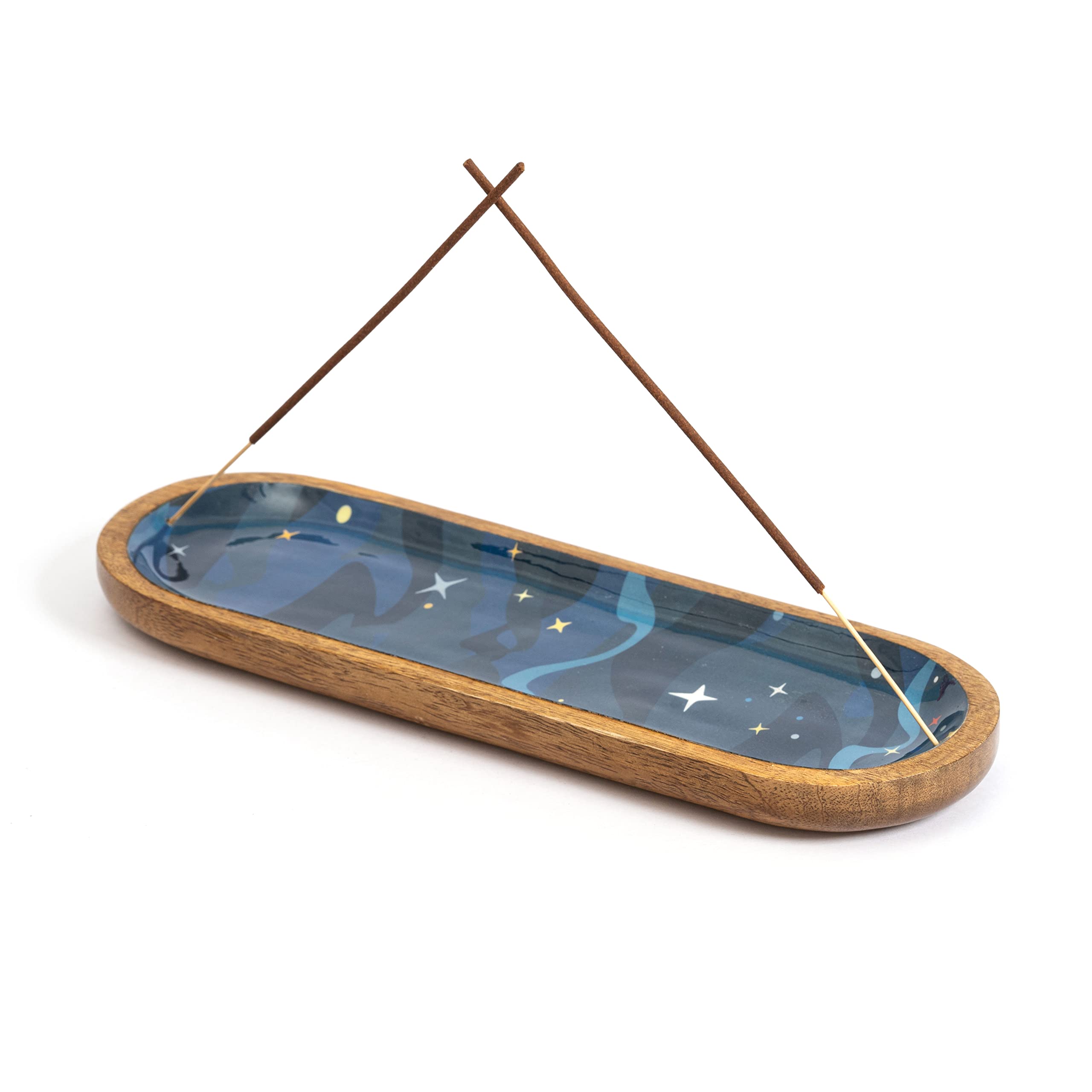 Plateau d'encens en bois nuit étoilée, idée cadeau bohème originale
