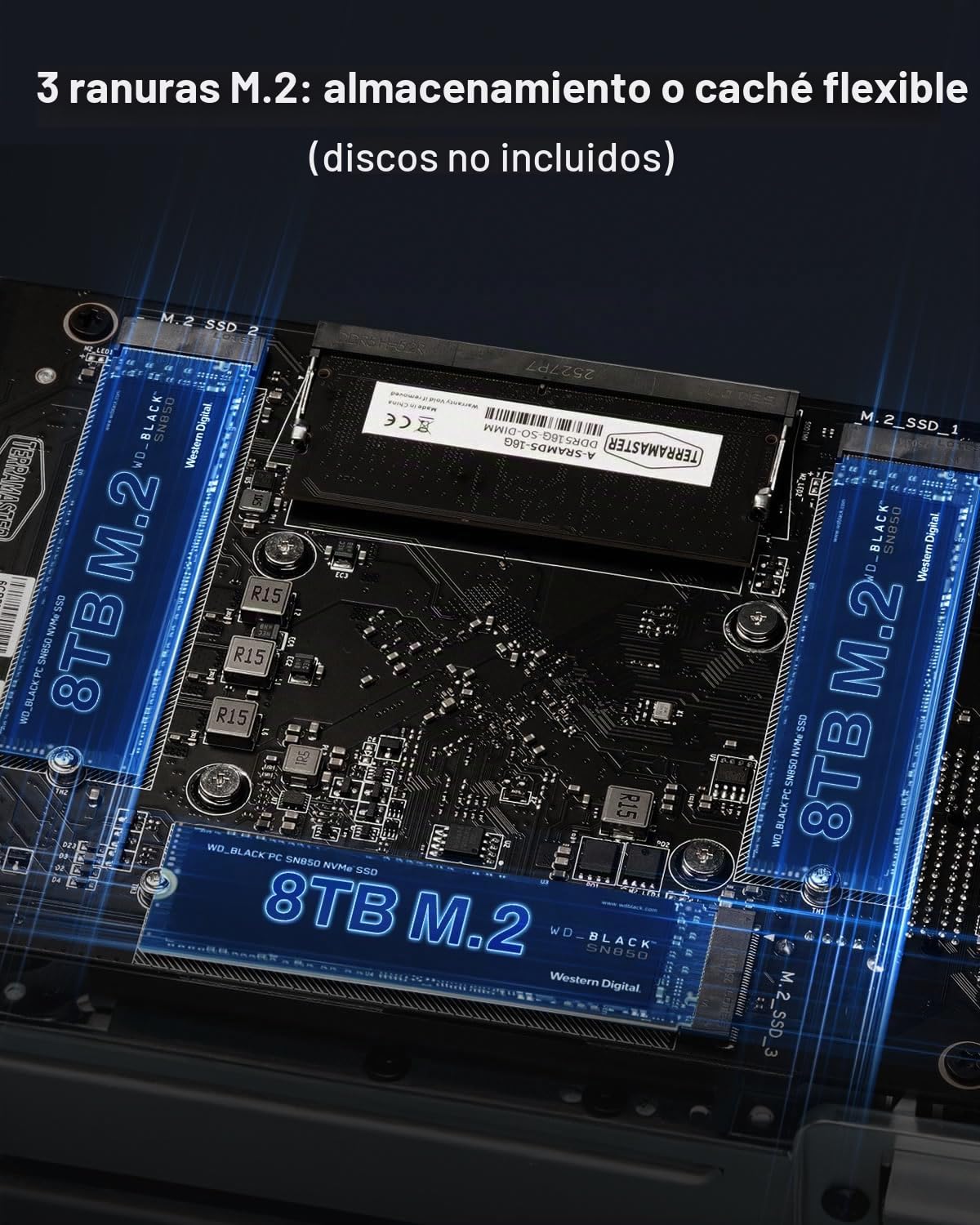 TERRAMASTER F4-425 Plus Almacenamiento NAS de Alto Rendimiento: 4 bahías, Intel N95 4 núcleos, 8GB RAM, Dual 5GbE LAN, 3 M.2, para Trabajo en Equipo y Servidor Multimedia(Sin Discos) | CPU Intel N95 de cuatro núcleos, 8 GB de RAM DDR, 2 x 5 GbE LAN, 3 ran