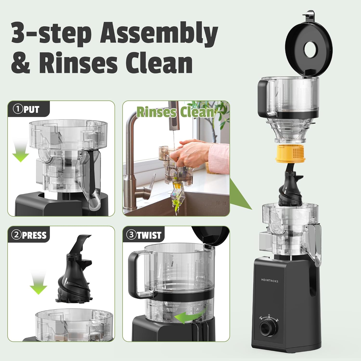 Juicer Machines, 6.5" Extra-Wide Feed Chute Cold Press Juicer for Whole Fruits, Easy to Clean 3-in-1 Juice, Sorbet & Nut Milk Maker, 300W Masticating Juicer for Home & Gifting