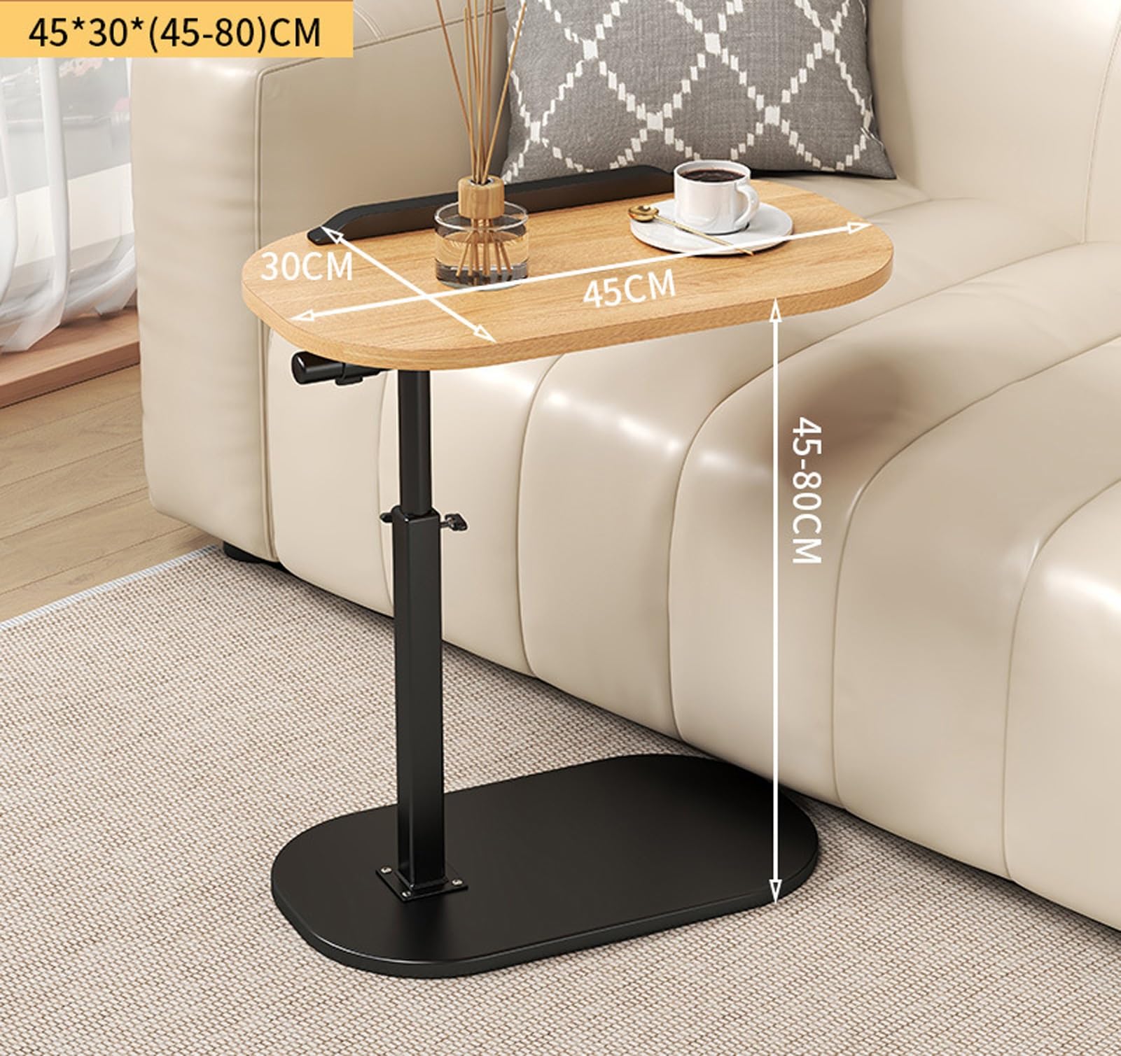 Mesa auxiliar de altura ajustable 2024, mesa auxiliar abatible con giro de 360° para sofá, cama, portátil y bañera, diseño moderno de madera negra