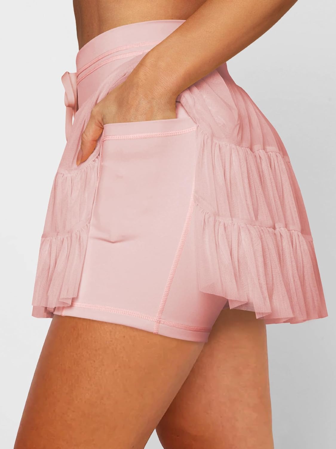 Pleated Skirts for Women High Waisted Ruffle Tennis Layered Tulle Skirt Athletic Skater Running Skorts with Pocket