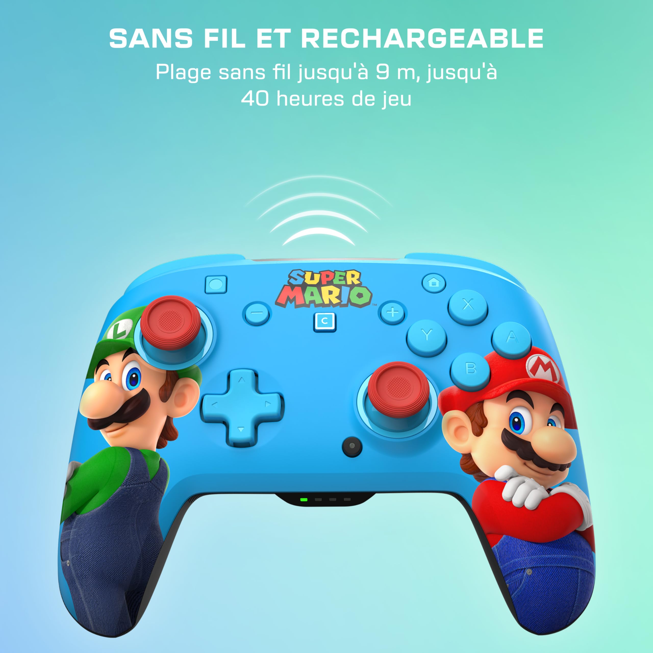 Turtle Beach Rematch Mario & Luigi manette sans fil sous licence officielle pour Nintendo Switch 2 avec batterie rechargeable, RGB e sticks TMR