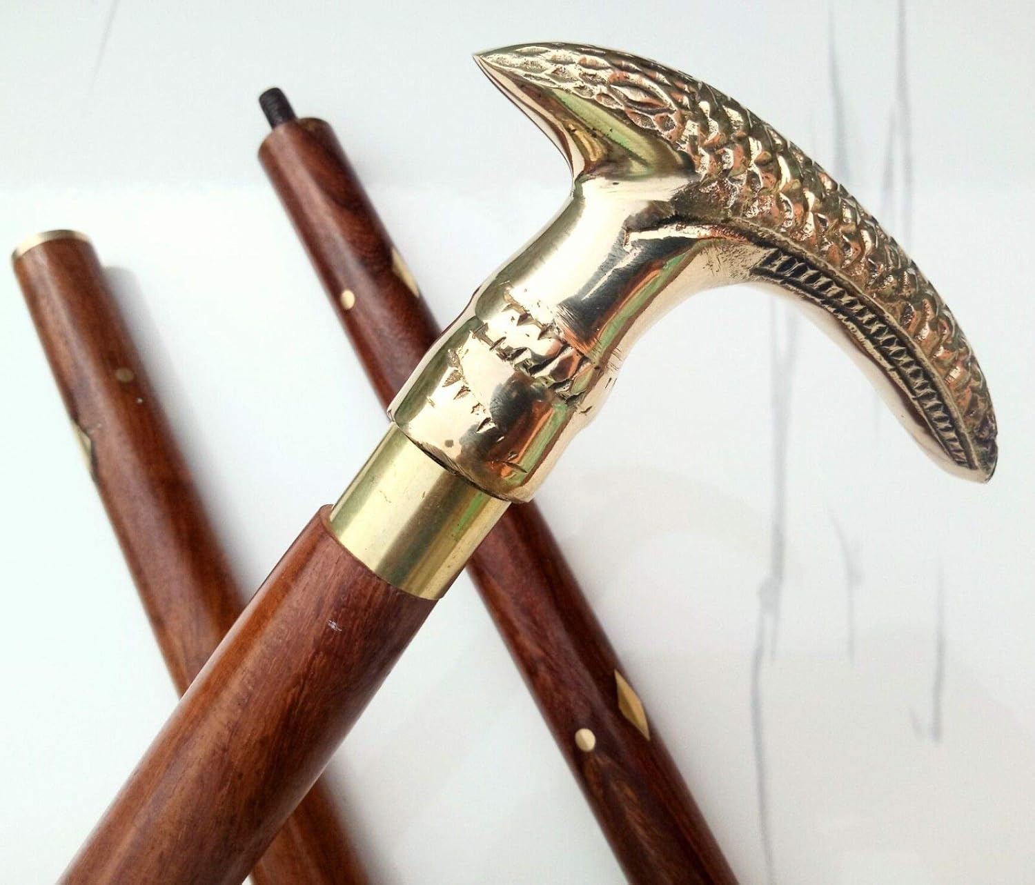 PIRU Solid Brass Snake Designer Handle Wood Walking Cane Stick Men's Canes Gift
