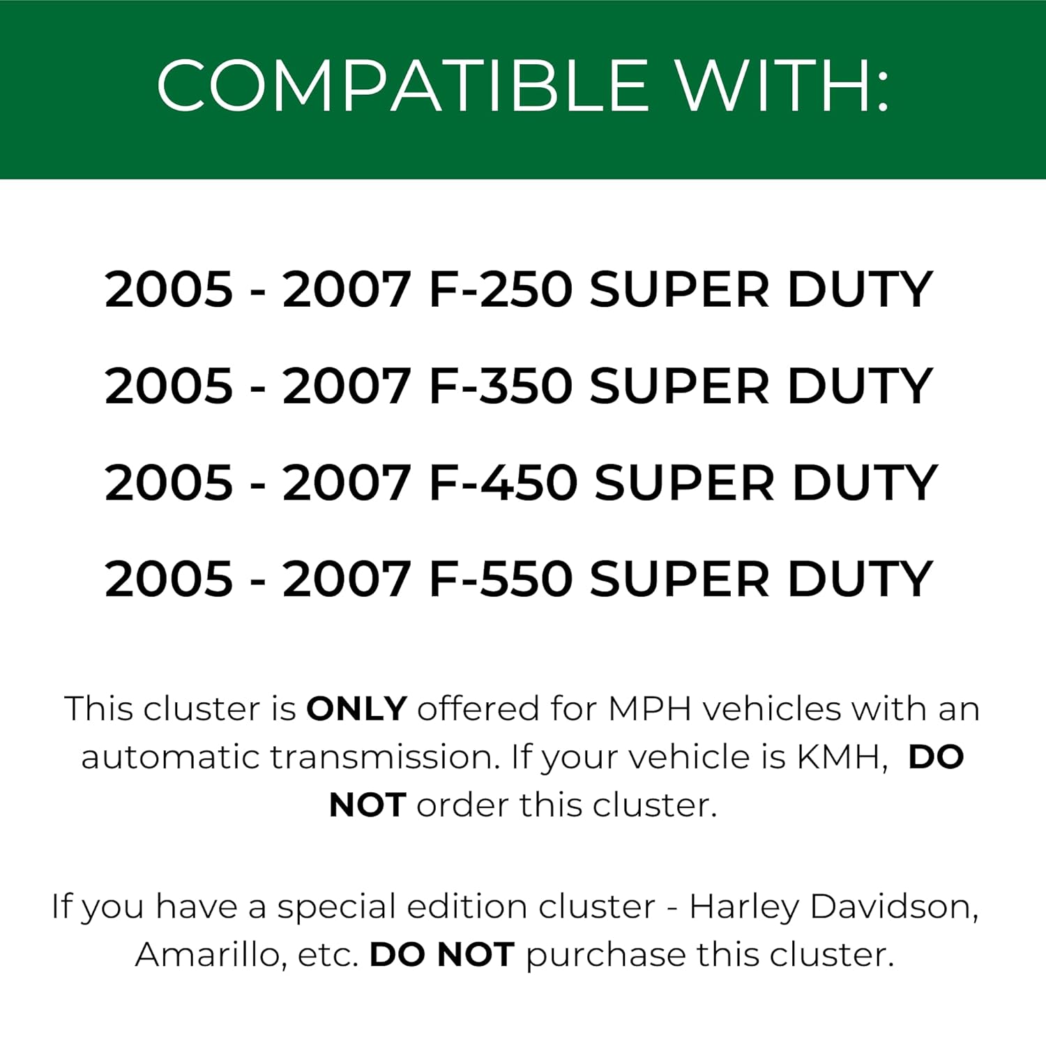 Programmed Instrument Cluster for 2005 2006 2007 Ford Super Duty F250 F350 F450 F550 Cluster Compatible with 2005 2006 2007 Ford F-250 F-350 F-450 F-550 Upgraded Instrument Cluster