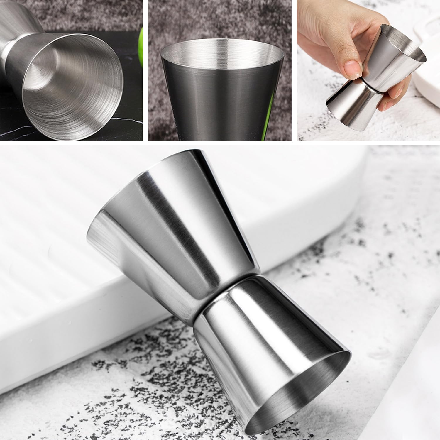 Set Di 3 Misurini Da Cocktail In Acciaio Inox – Doppia Misura 3cl/4cl/5cl, Borda Liscia, Per Barman E Feste - 3