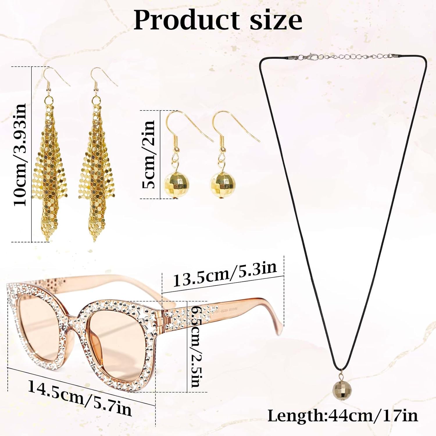 8 Pcs 70s Disco Accessories Women Disco Costume 1970s Discos Sequin Scarf Headband Diamond Bracelet Ball Necklace Earring Glasses for Halloween Women Costumes - Image 2