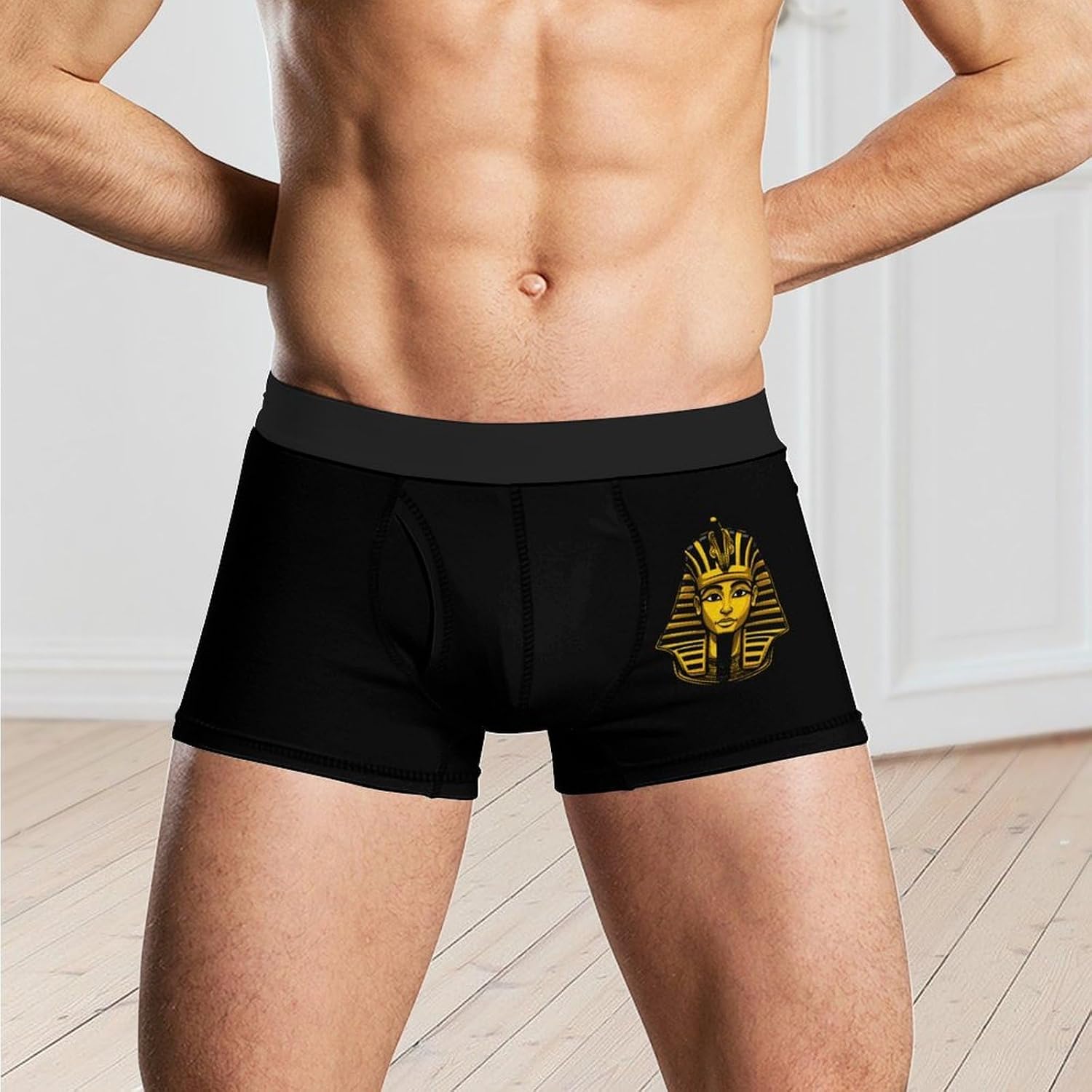 Egyptian Pharaoh King Gold Headdress Mask Mens Underwear Moisture-Wicking Boxer Briefs Breathable Shorts Underpants Trunks