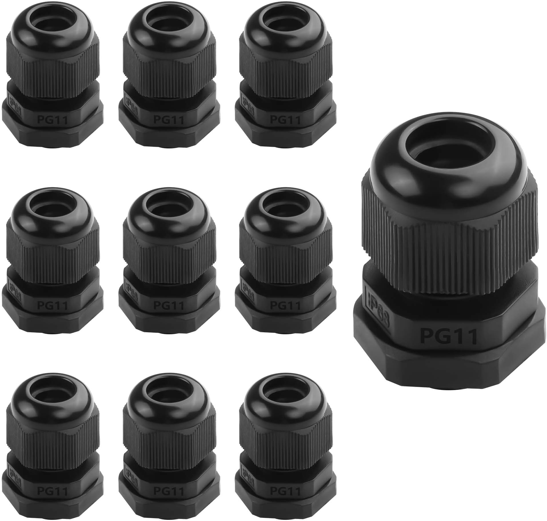 10PCS Cable Gland Waterproof Adjustable 3-14mm Cable Wire Protector with Rubber Gaskets PG7 PG9 PG11 PG13.5 PG16 Plastic Cable Gland Joints Wire Protectors Black (PG11)