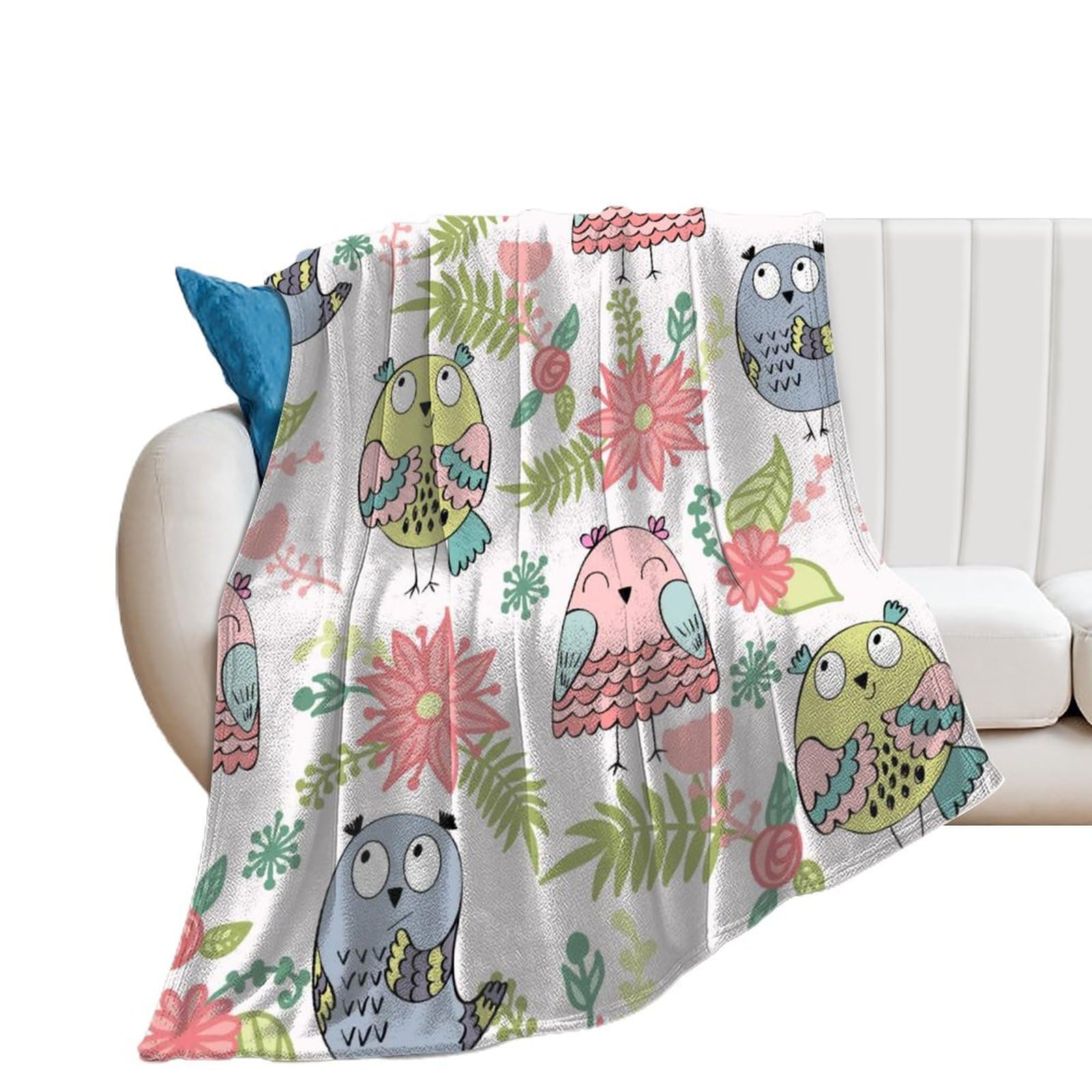 Couverture polaire cartoon bird en flanelle de lit et canapé 150x200cm