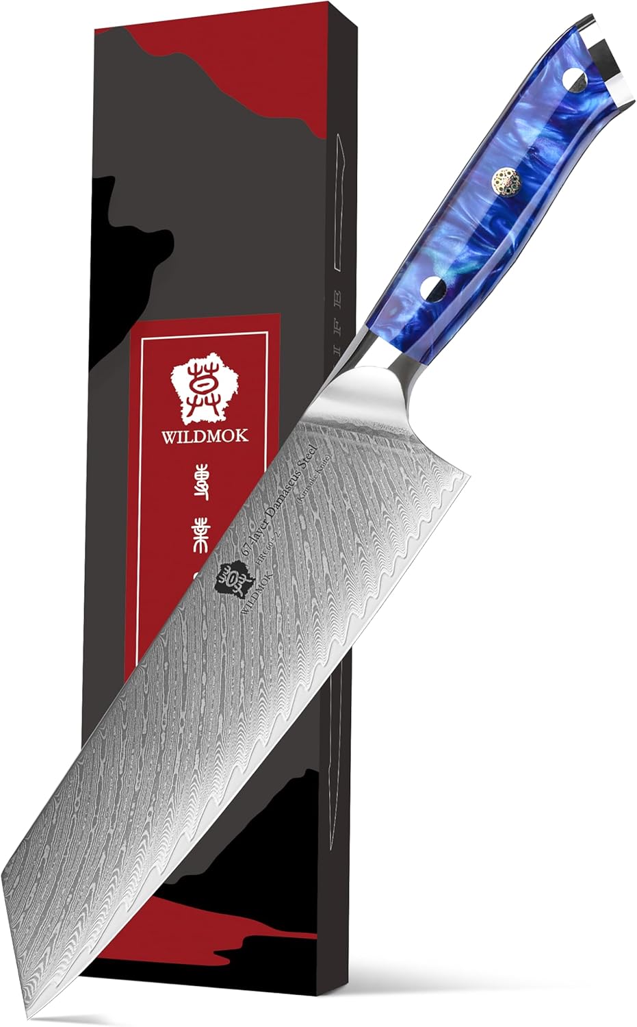 WILDMOK Kiritsuke Knife - 8.5” Classic Master Chef's Knife - Japanese Damascus Steel - Ergonomic Resin Handle - Gift Box