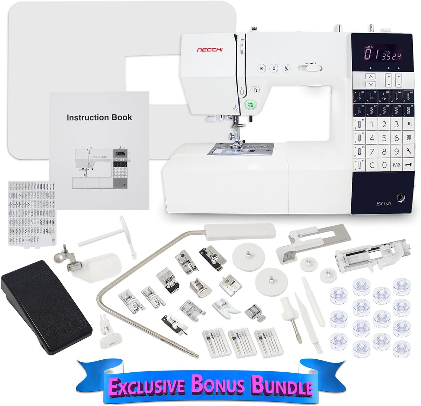 Necchi EX100 Computerized Sewing Machine with Exclusive Bonus Bundle