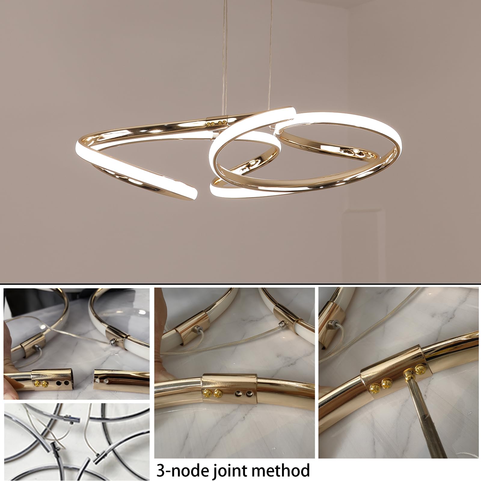 TONGCIYU Nowoczesny żyrandol do jadalni, kuchni, żyrandola i wejścia, ściemniana lampa wisząca LED o regulowanej wysokości, 32 W, do przedpokoju, salonu, sypialni, 58 cm (złoty M)