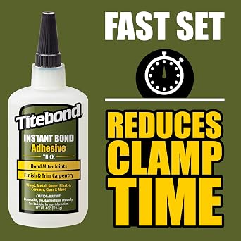 Titebond Instant Bond Thick CA Super Glue Ethyl Cyanoacrylate Adhesive for Wood, 8-10 Second Set 4 Oz. 6222