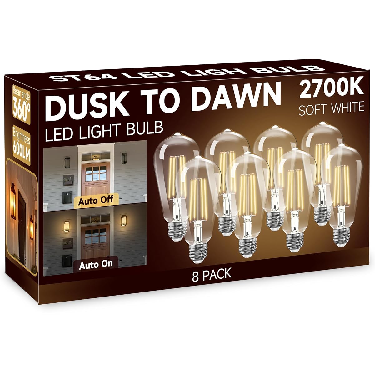UNILAMP Dusk to Dawn Outdoor Light Bulbs, ST64 6W Equivalent, 2700K Soft White,