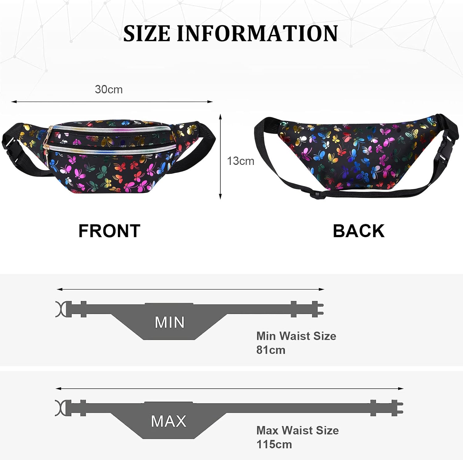 Flintronic PU Leather Fashion Waist Bag Women's Shiny Waist Bag, Festival Rave Women's Crossbody Waist Bag, Perfect for Sports Running Party Carnival (Black Print) - Image 4