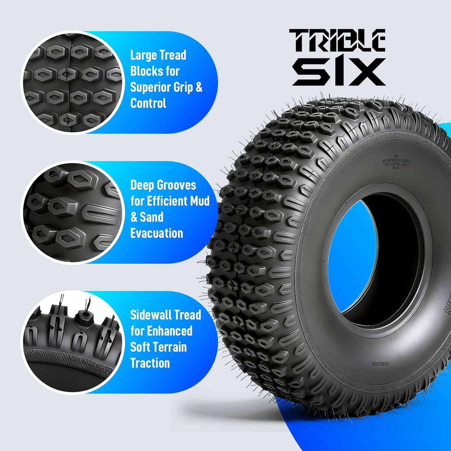 TRIBLE SIX Set of 2 20x7-8 ATV/UTV Tires, 20x7x8 All-Terrain Mud & Trail Tires, 4-Ply Rated, Heavy Duty Tubeless, Non-Directional Tread