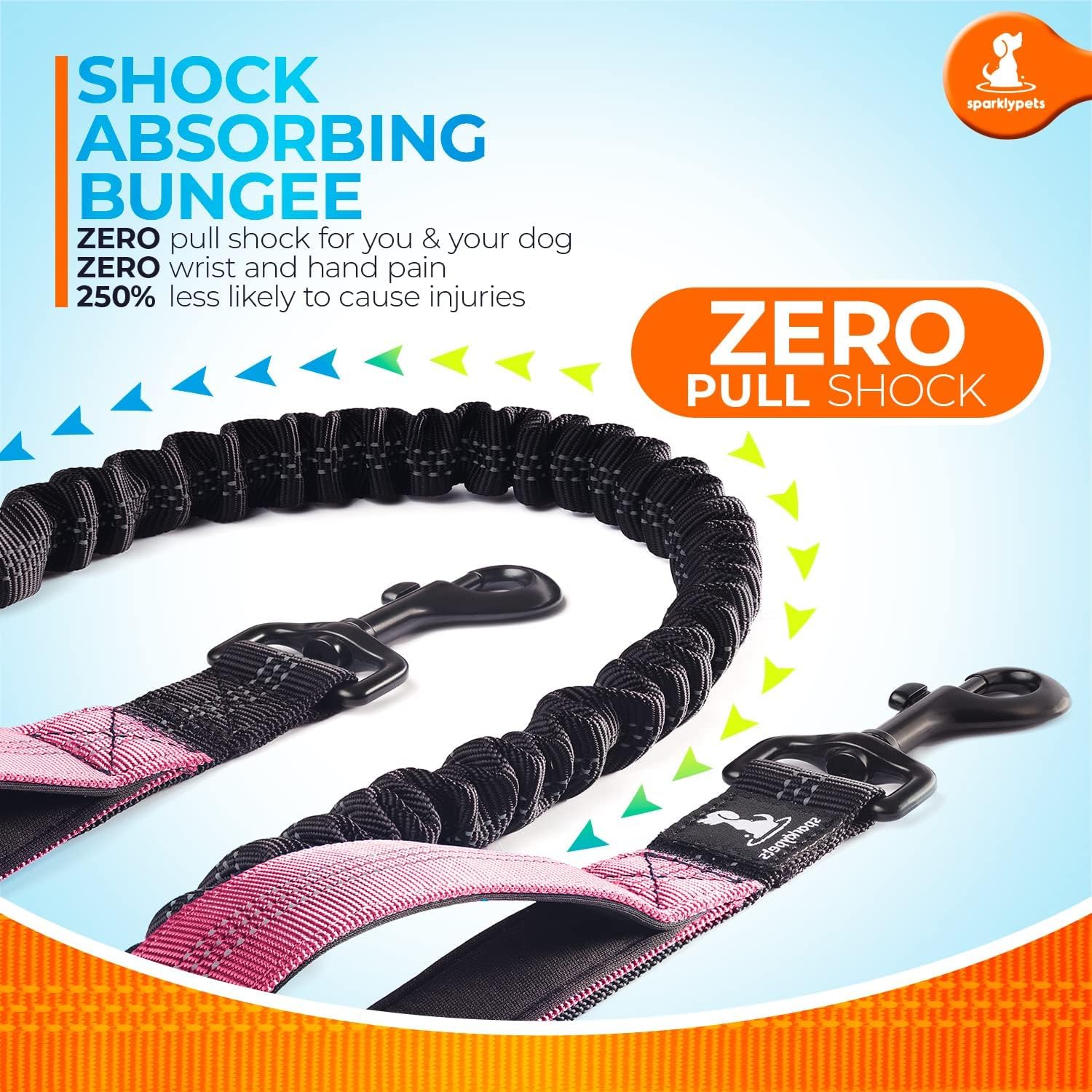 SparklyPets - Laisse mains libres avec coutures réfléchissantes - Pour promener, randonnée, dressage, jogging, canicross, course à pied, chiens de taille moyenne et grande - Rose dégradé