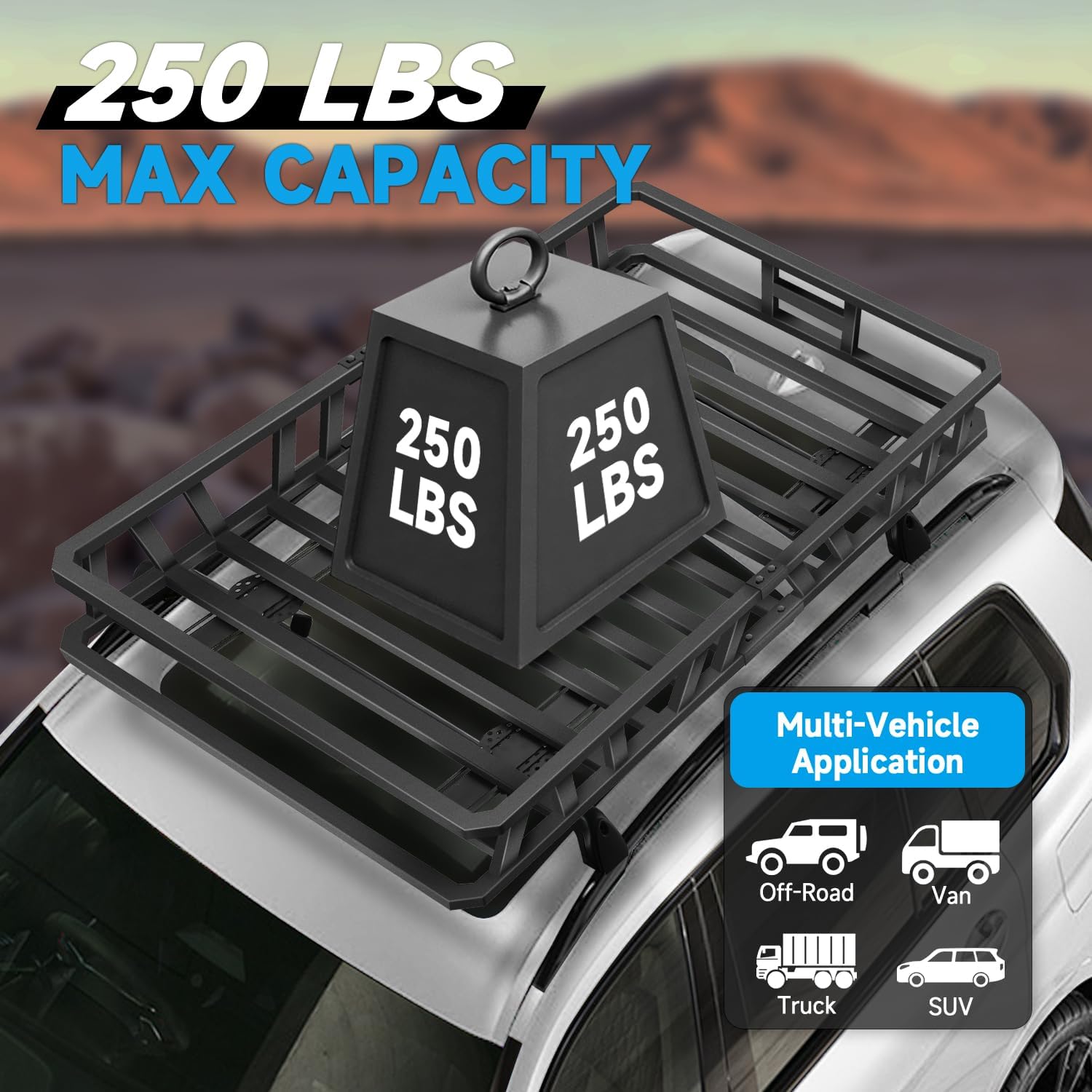 60"x36"x5" Heavy-Duty Roof Rack- 250 lb Capacity Carbon Steel, Universal Rooftop Cargo Basket Carrier for SUV, Car, Truck