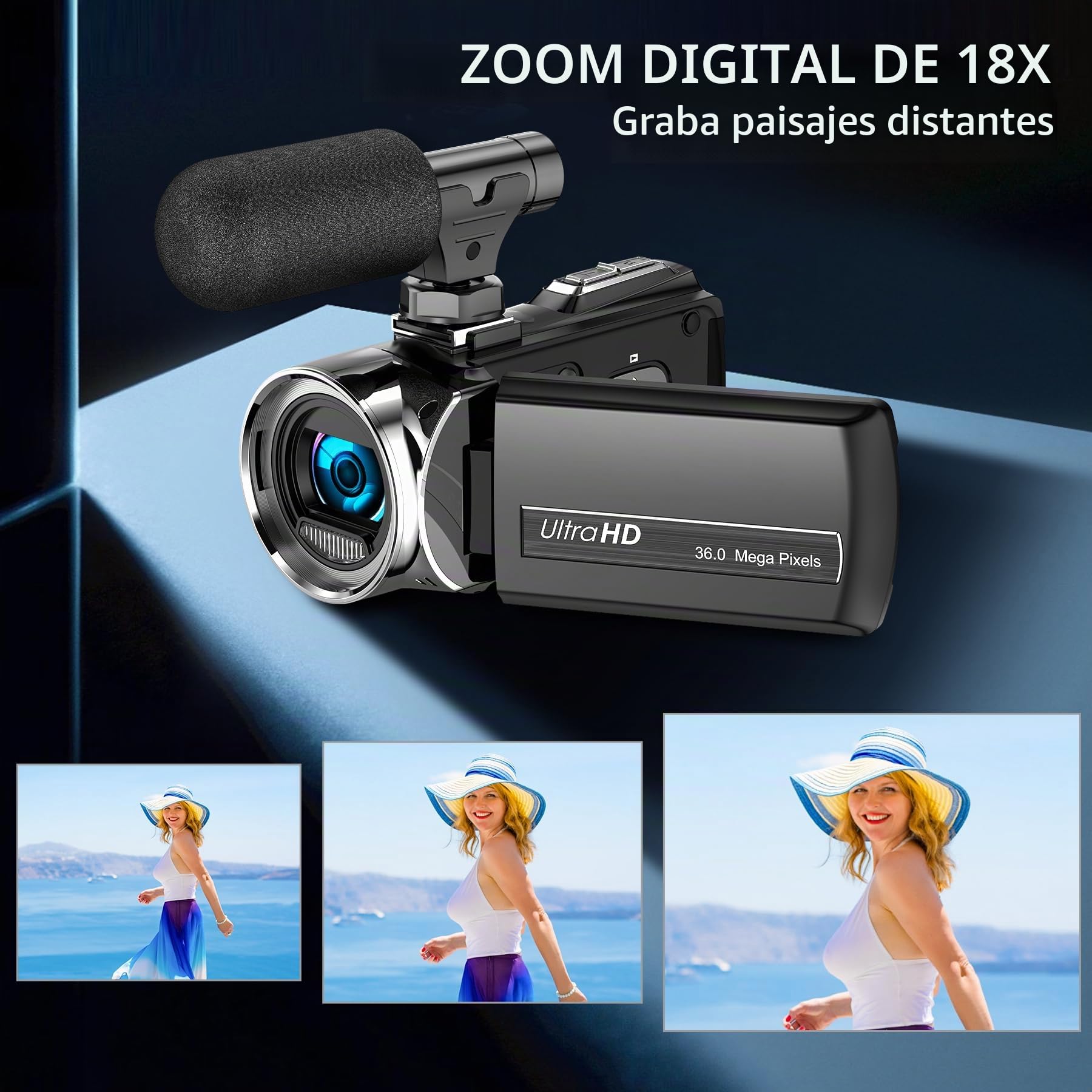 Cámara de vídeo de 4K, 36 MP, para cámara Digital Youtube 30 FPS de 3,0 Pulgadas, 270°, con Zoom Digital, trípode,32G SD & Baterías