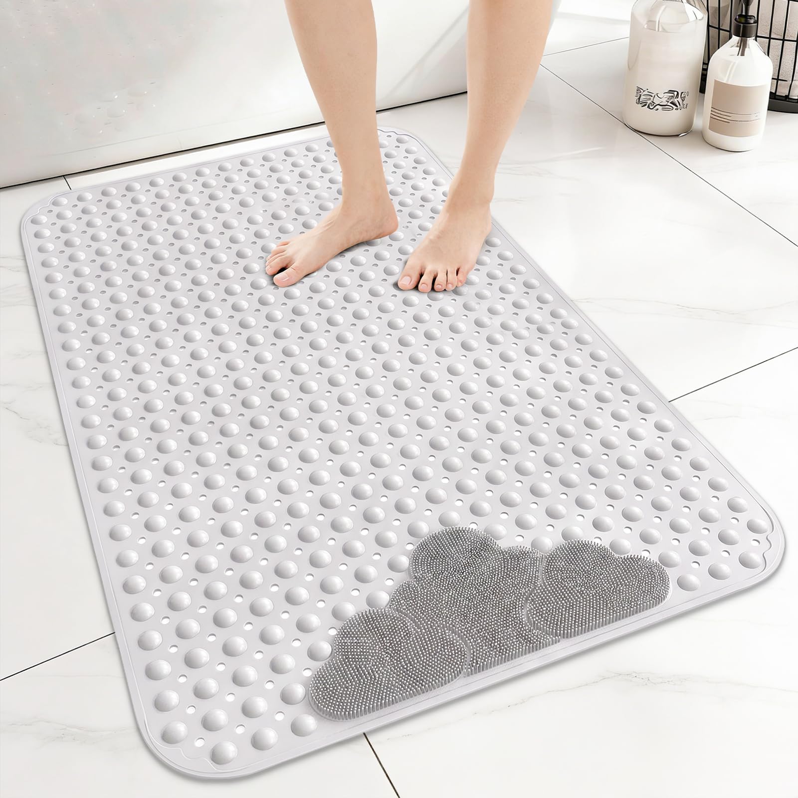 Venuso Tappetino da doccia antiscivolo anti-muffa, 120 x 80 cm, tappetino da bagno antiscivolo con zona massaggio ai piedi, tappetino doccia per doccia interna e vasca da bagno, con forti ventose