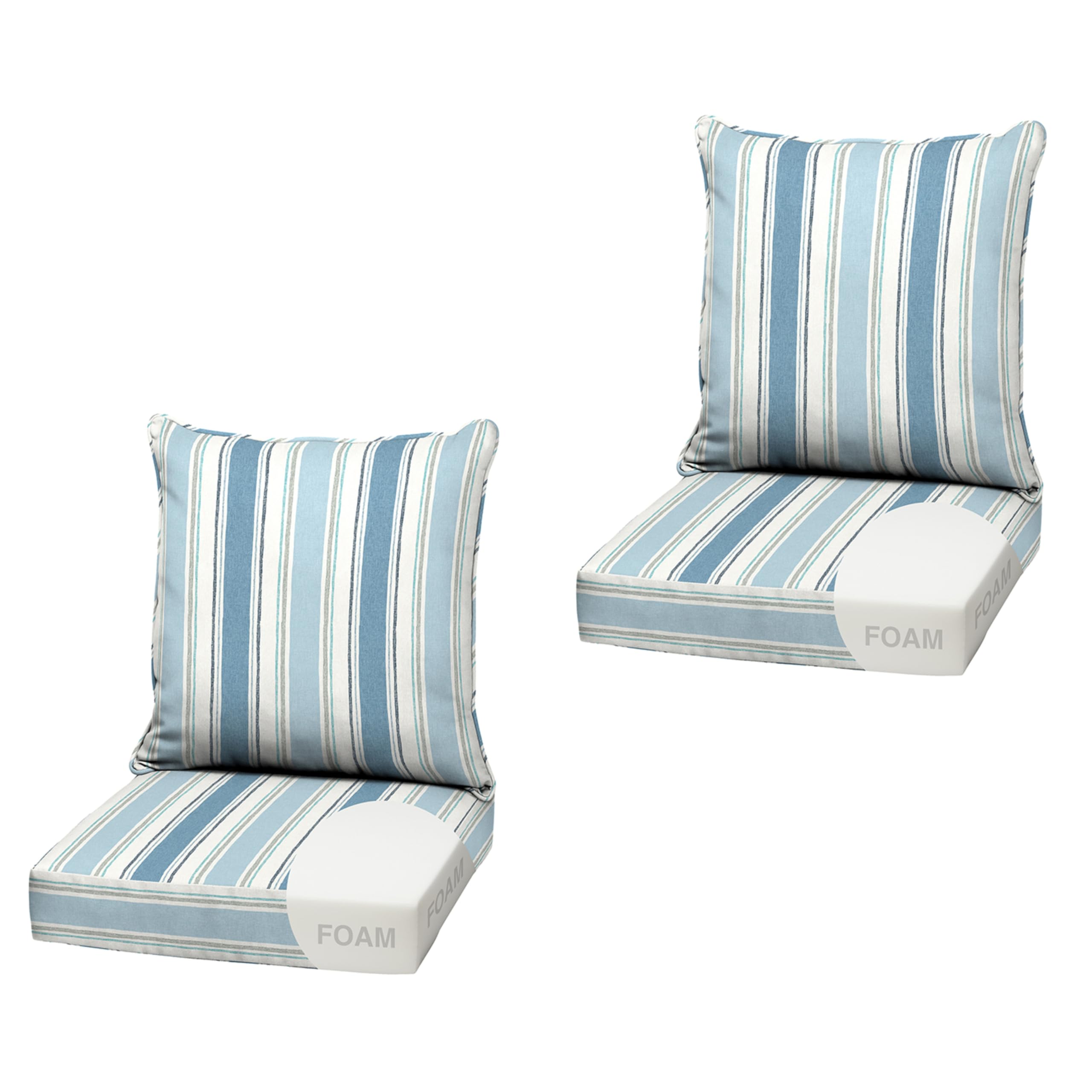 Arden Outdoor Deep Seat Cushion Set, Foam, 22x24, French Blue Stripe