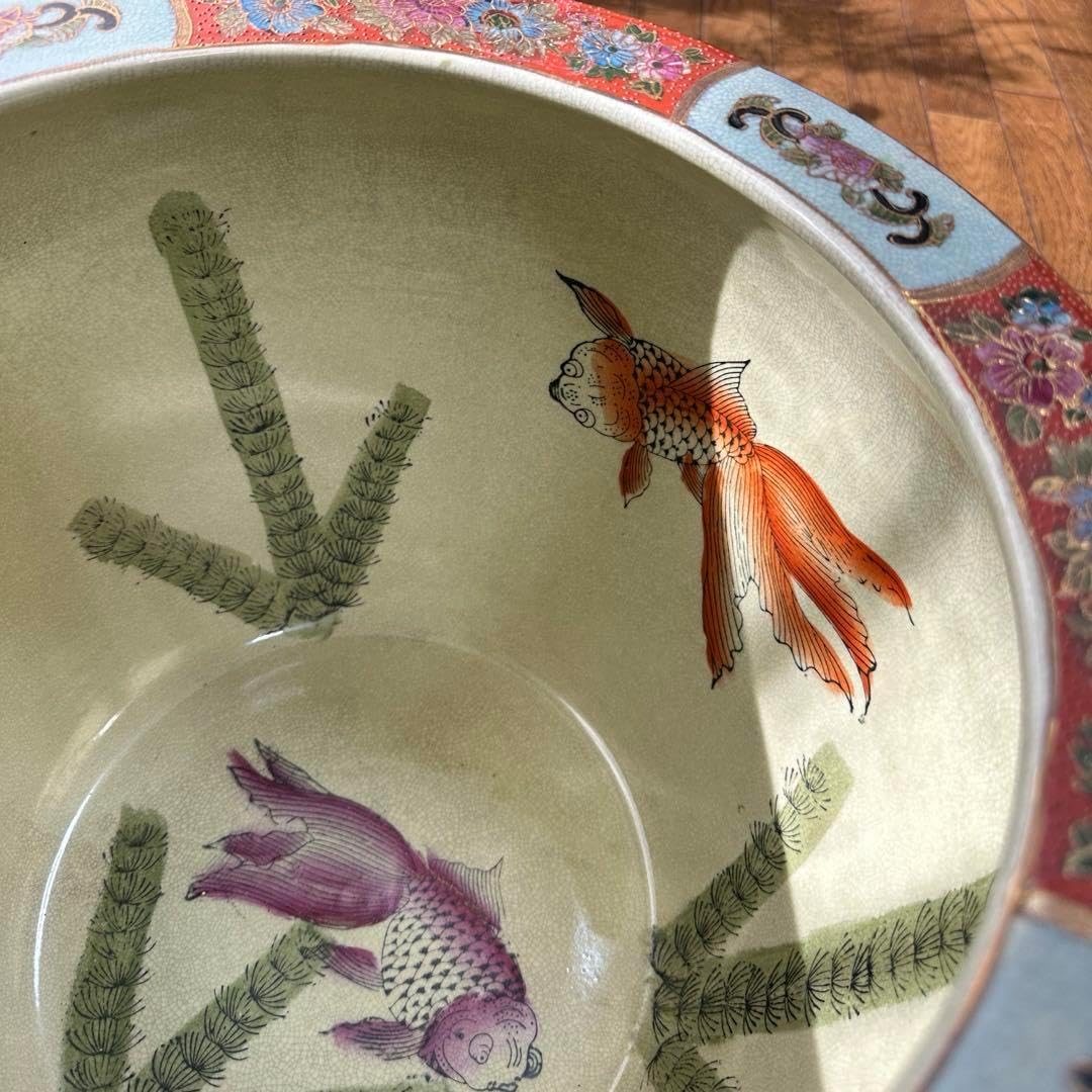[希少】薩摩焼？九谷焼？　火鉢　金魚鉢　メダカ鉢　アンティーク　骨董品　時代物 薩摩焼？九谷？ 火鉢 金魚鉢 メダカ鉢 アンティーク 骨董品