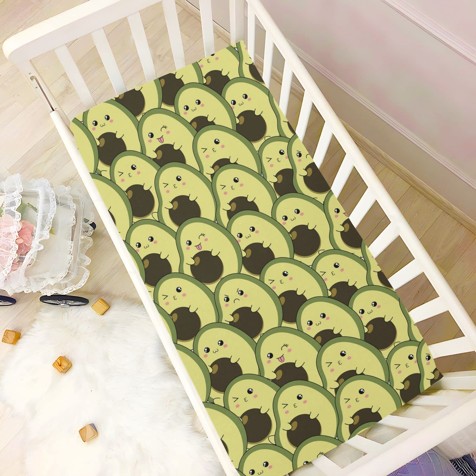 Spannbettlaken für Kinderbett, niedliches Avocado-Muster, weich, atmungsaktiv, pflegeleicht, Spannbetttuch für Babybett und Kinderbetten
