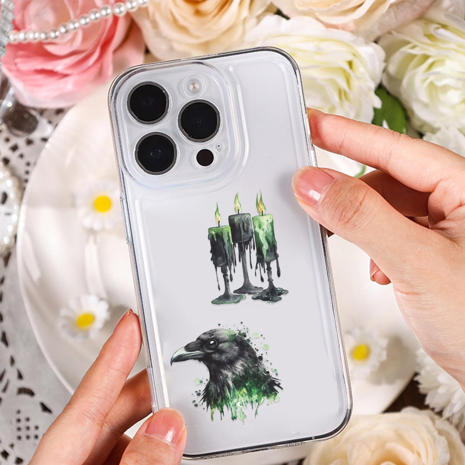 50PCS Forest Witch Stickers – Green Gothic Aesthetic Transparent Scrapbooking Stickers, Witchy Clear Decals for Journaling, Spell Books, Resin Crafts Projects, Tumbler, Laptop image 5