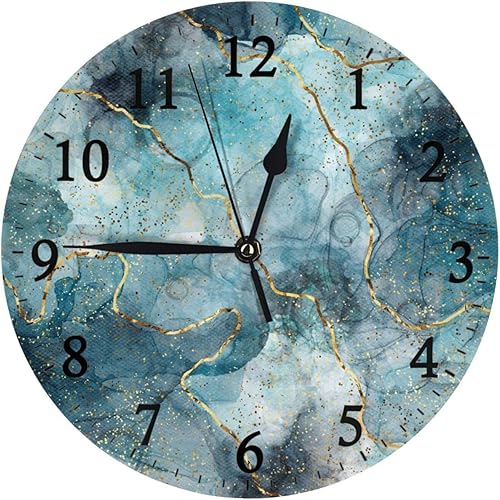 Reloj de pared abstracto de mármol azul para sala de estar, dormitorio, silencioso, sin tictac, funciona con pilas, para el hogar, cocina, oficina,
