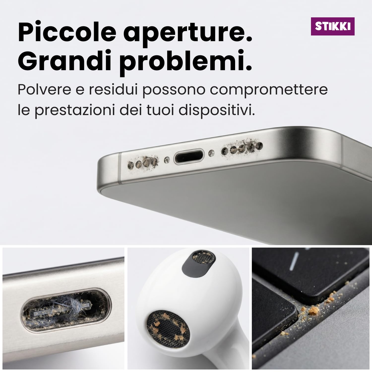 STIKKI Kit Pulizia Telefono e Cuffie per iPhone e AirPods - Pasta Pulizia con Strumenti USB C, Lightning
