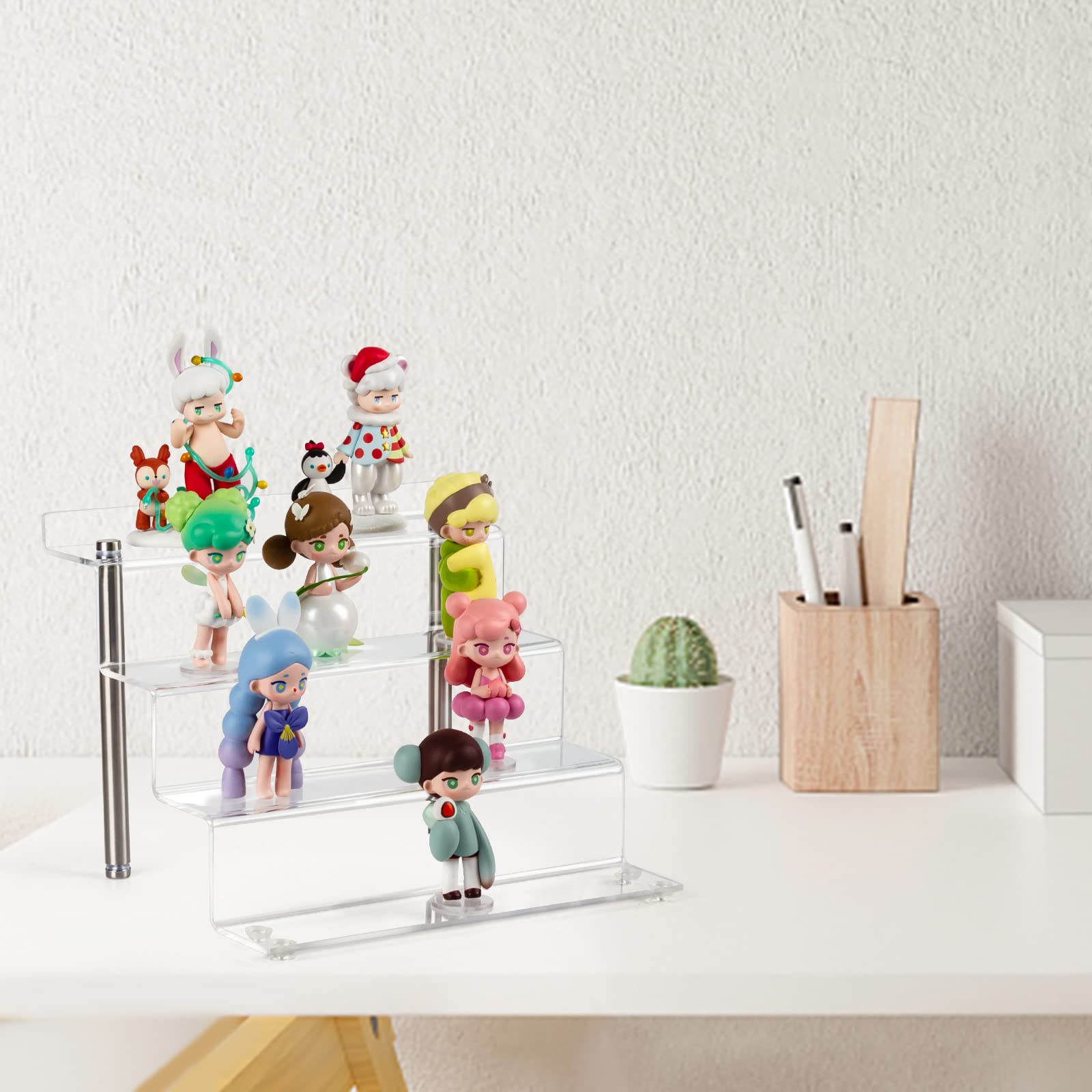 Grande Espositore in Acrilico per Funko Pops Amiibo Figure, Grande Ripiano per Espositore a 4 Gradini per Cupcake Dessert Prodotto (Confezione da 2)(23x21x17cm)