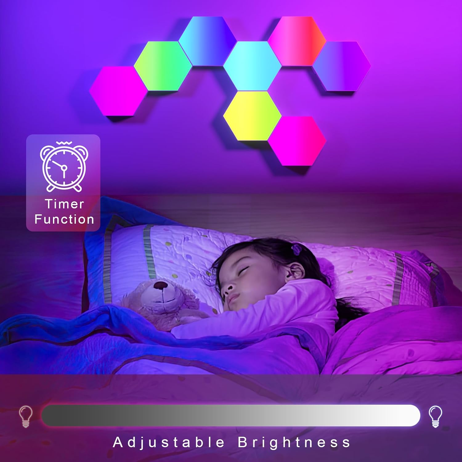 GIACOMO Esagonali LED Luci Parete, 8PCS Esagonale Muro Luci, Smart RGB Gaming Pannelli con App e Telecomando, Sincronizzazione Musicale Esagono Parete Lampada, per Sala Giochi,Decorazione Della Stanza 8PCS Esagonali LED Luci - Immagine 5
