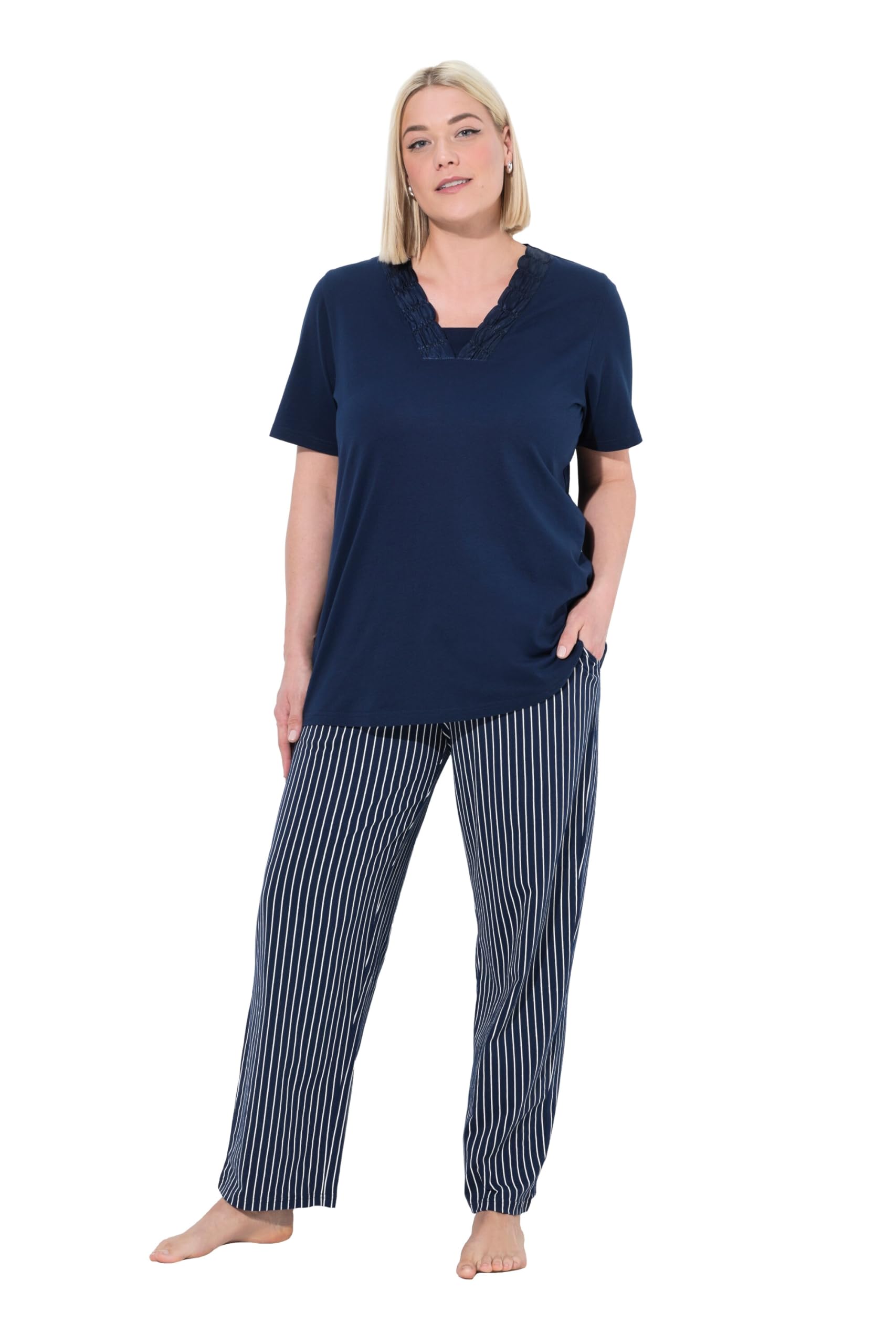 Ulla Popken Ladies Satin Detail Morning Rise Pyjamas
