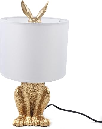 Modern Golden LED Rabbit Lamp with E27 Bulb,Bedroom Bedside Lighting FixturesTable Lamp for Office Living Room Dining Room Desk Night Light