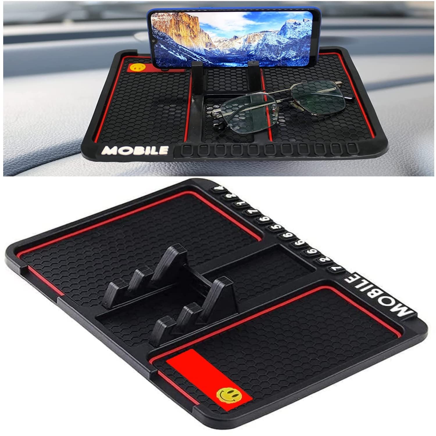 Kingsway Big Size Non-Slip Car Mobile Holder Dasboard Mat with Car Parking Mobile Number Display Pad, Anti-Skid & Anti-Slip Universal Design Use for All Cars, Silicone, 1 Piece